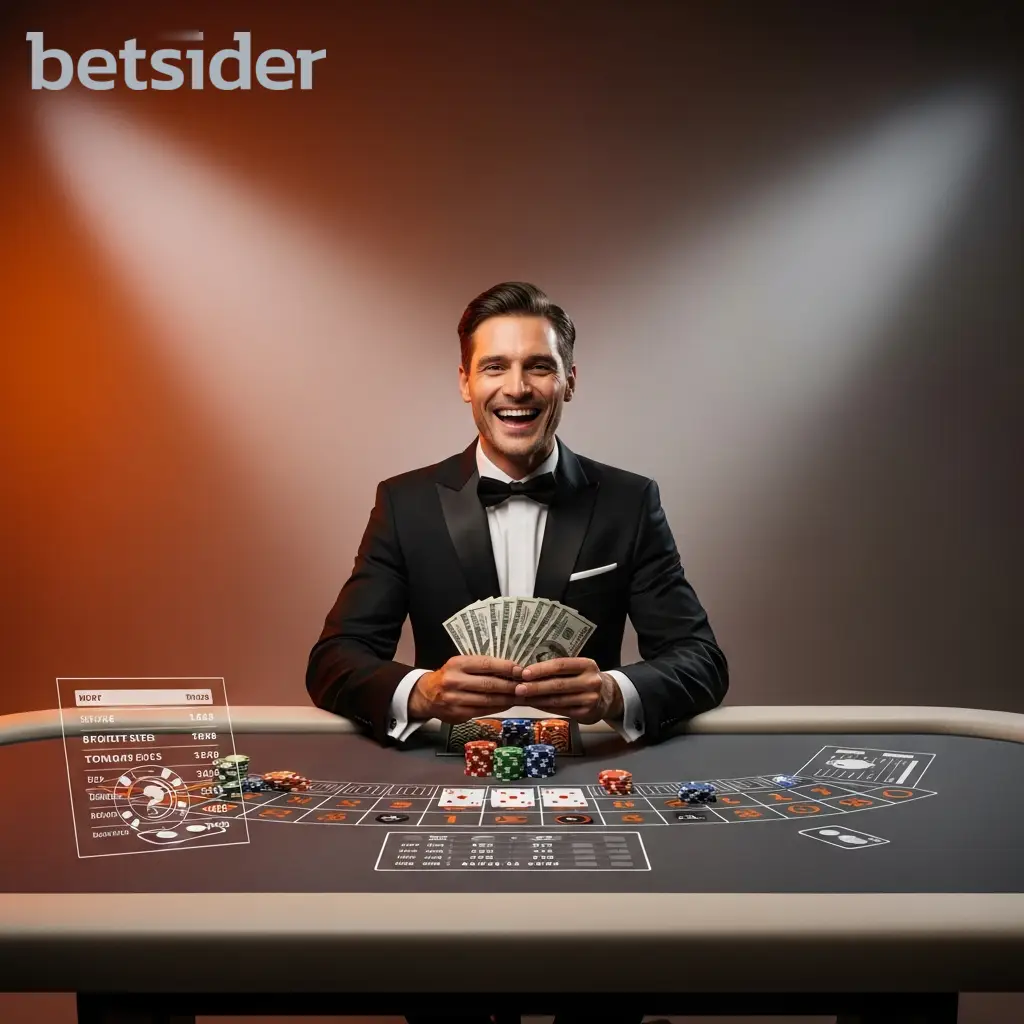 Mann i dress feirer gevinst på casino
